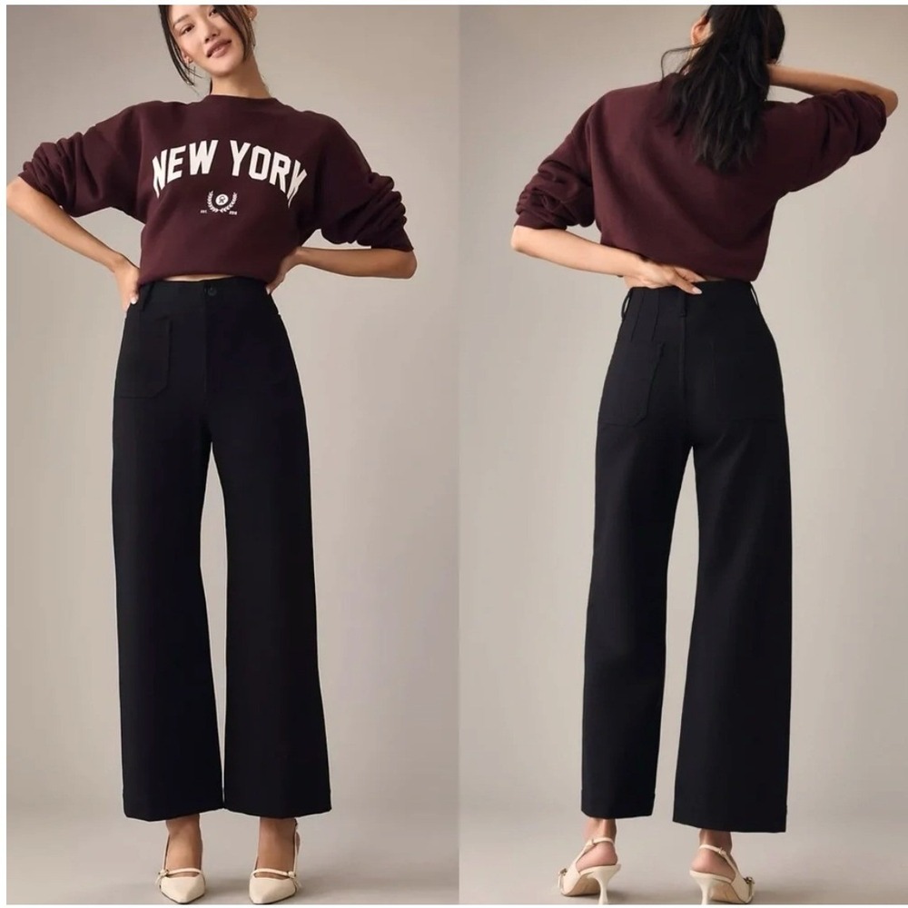 Maeve Pants Womens 33 Black The Colette High Rise Wide Leg Full Length Stretch
